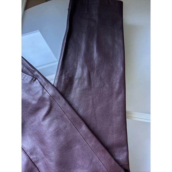 VINCE Burgundy Lamb Leather pant front seam sz 0 See measurements 29 X26 lined - Picture 13 of 16